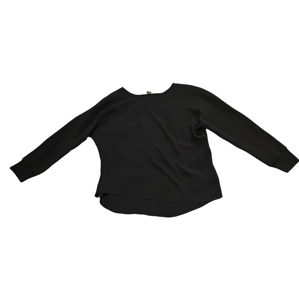 Vince Black Long Sleeve Top Medium Minimalist Crew Neck High Low Hem